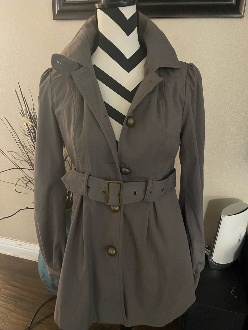 Tulle Belted Trench Coat Small Size with removable hoodie.